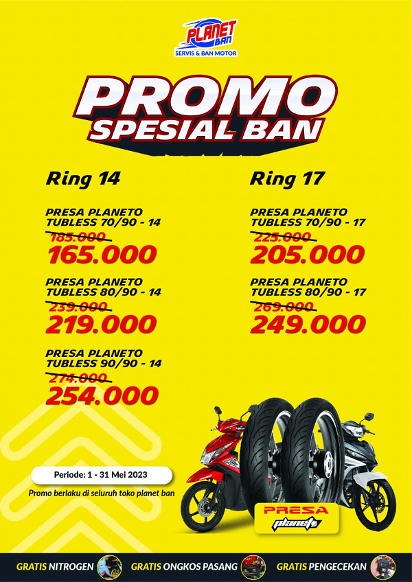 Spesial Promo Ban Presa Planeto Ring 14 dan 17 di Planet Ban